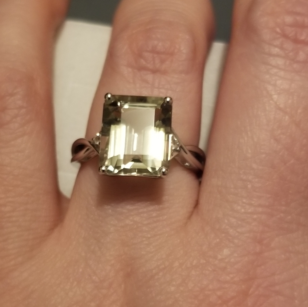 Sterling silver Green Amethyst & white Topaz ring. New in box.